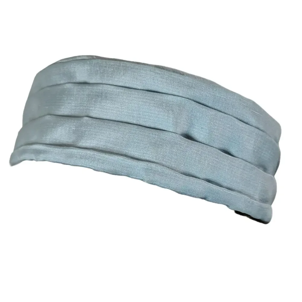 1960s Light Blue Pill Box Hat Hand Crafted Pleated Hat Band Design Size 6 Women - Picture 5 of 7